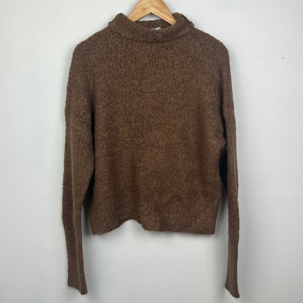 J.Crew Boucle Mockneck Sweater Brown Wool Alpaca Blend Sm Hygge  Dark Academia